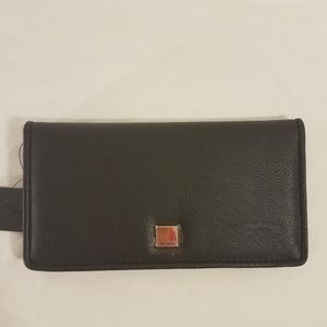 Tahari black slim leather-like clutch